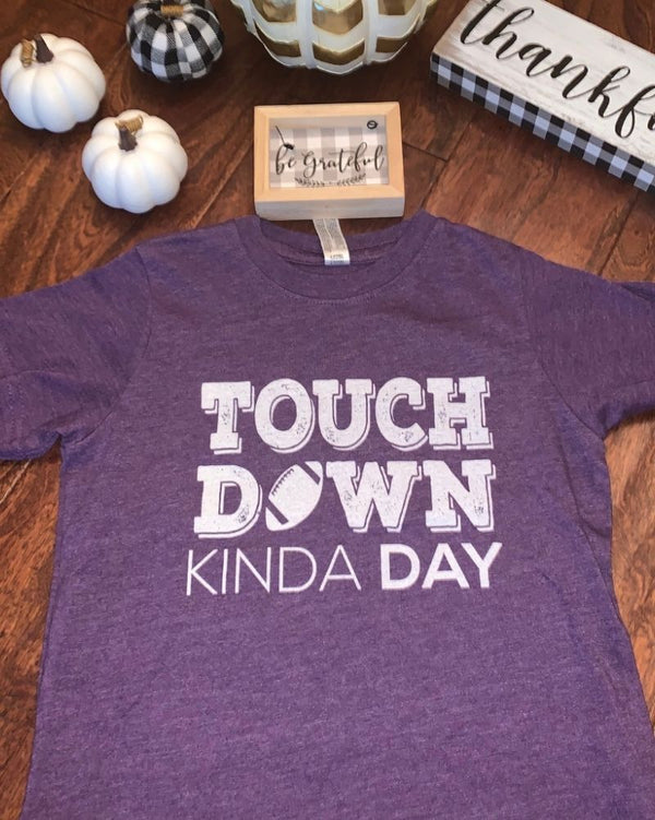 Boys purple touch down shirt. Game Day Fall Kids