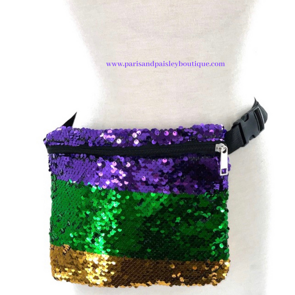 Mardi Gras Stripe Sequin Fanny  bag  FW2021