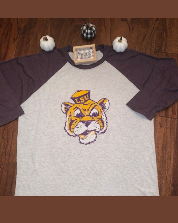 Raglan Tiger Tee Purple and Gold Tshirt ....Game Day