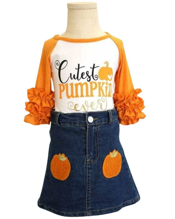 Cutest Pumpkin Ever Denim Set Fall Kids