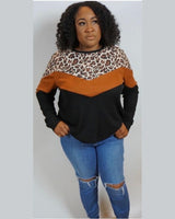Round Neck Leopard Print Color Block Knit Top Sweater  FW2021