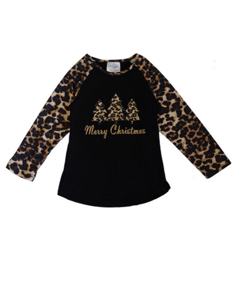 Leopard Christmas tree raglan shirt.    Xmas