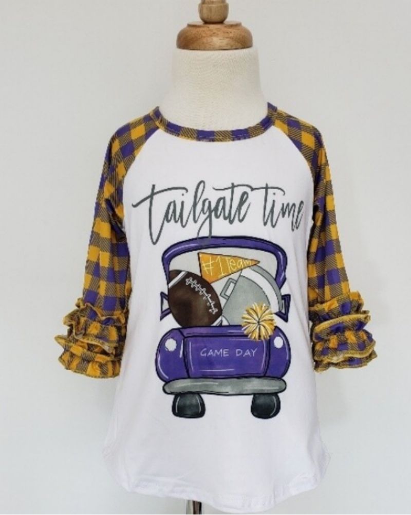 Purple & Gold Tailgate Raglan Football Kids Shirt. Fall Kids    Game