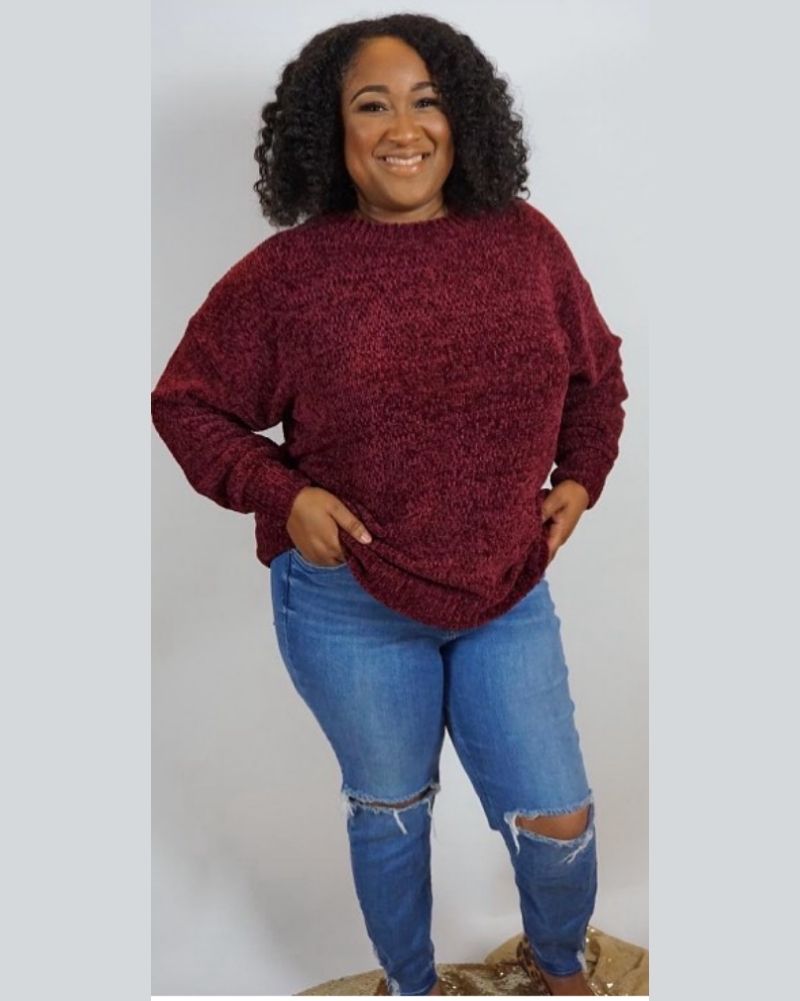 ROUND NECK BALLOON VDC SLEEVE CHENILLE SWEATER FW2021