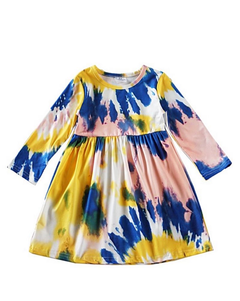 Blue & yellow tie dye maxi dress for girls      Fall Kids