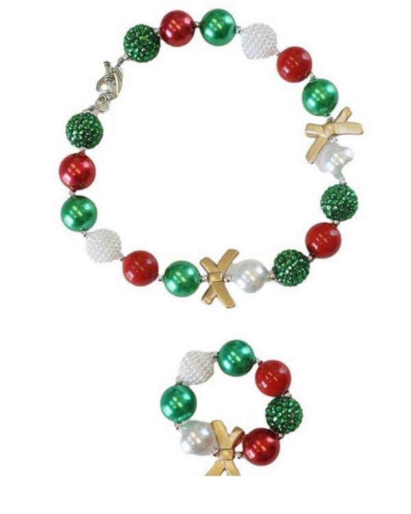 Red Green Bubble Necklace and Bracelet Set - One Size. Accessories