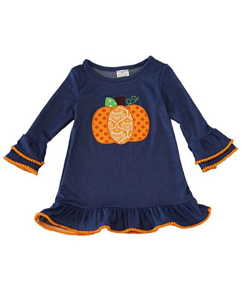 Navy pumpkin applique ruffle  Material: Cotton and spandex.   Fall Kids
