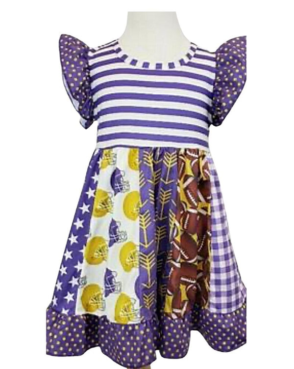 Purple and Gold Football Dress.   Game Day Fall Kids