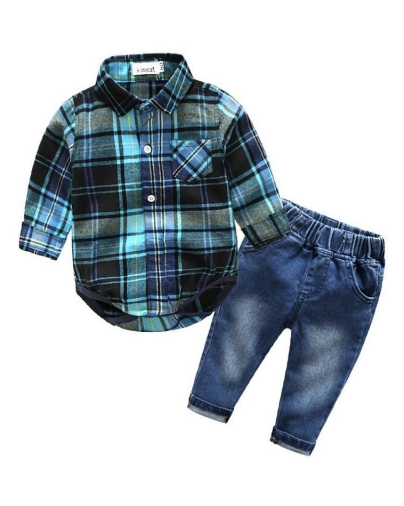 Plaid 2 piece casual baby boy outfit
