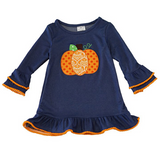 Navy pumpkin applique ruffle  Material: Cotton and spandex.   Fall Kids