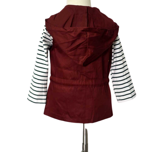 Black stripe maroon vest hoodie set.      Fall Kids