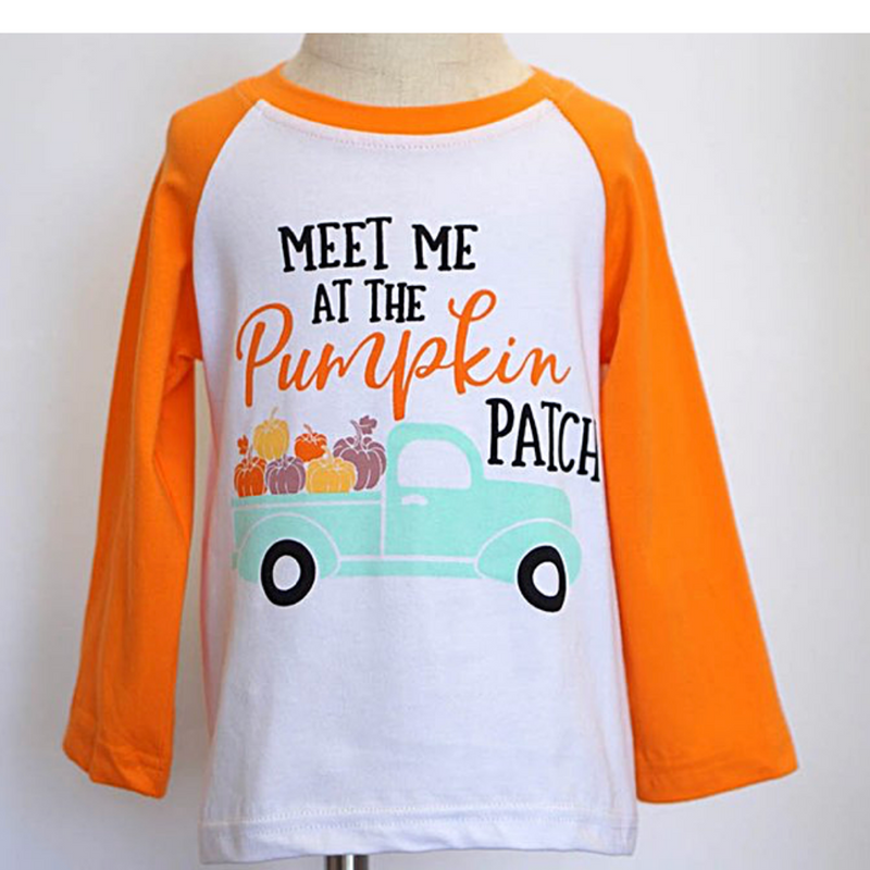 Orange meet me at pumpkin patch raglan shirt for boys.     Fall Kids