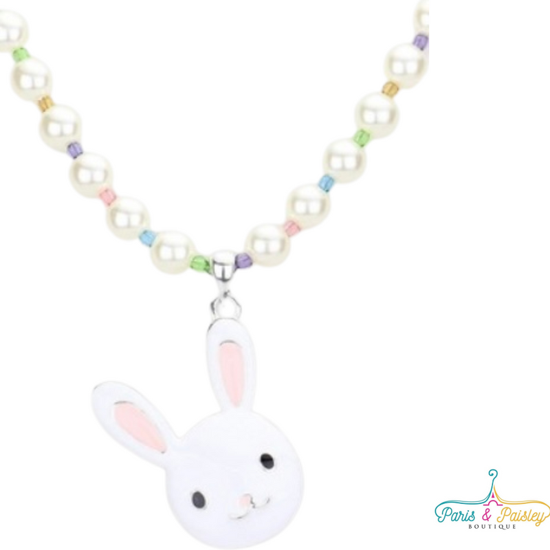 Easter Bunny Charm Pearl Necklace