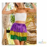Mardi Gras Tiered Tinsel Fringe Skirt FW2021